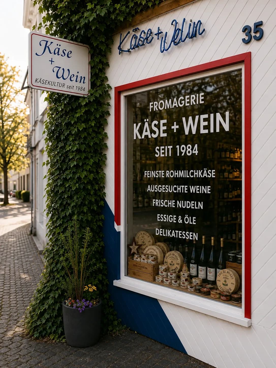Ladenfront der Fromagerie Käse + Wein am Markt 35 in Siegburg
